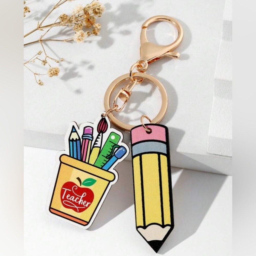 💕Colorful Teacher Keychain with Pencil Bag Charm